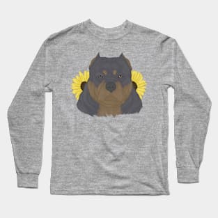 Blue Tan American Bully with Sunflowers Long Sleeve T-Shirt